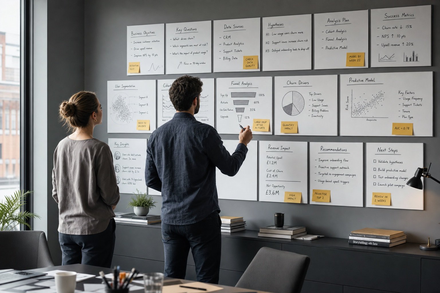 CLEARCONS team reviewing sequence boards in a UK workspace