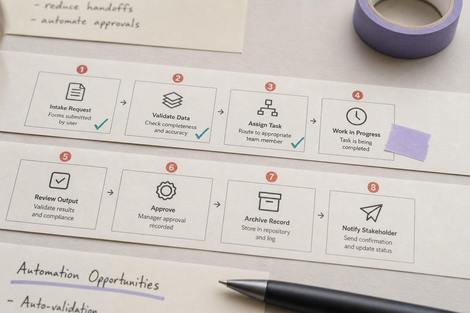 Business process automation sequence strips